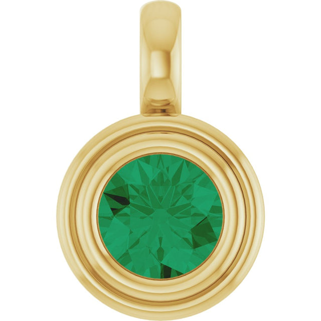 14K Yellow Gold Lab-Grown Emerald Charm/Pendant