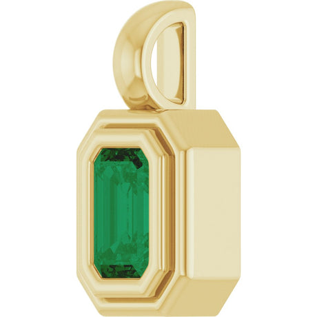 14K Yellow Gold Lab-Grown Emerald Charm/Pendant