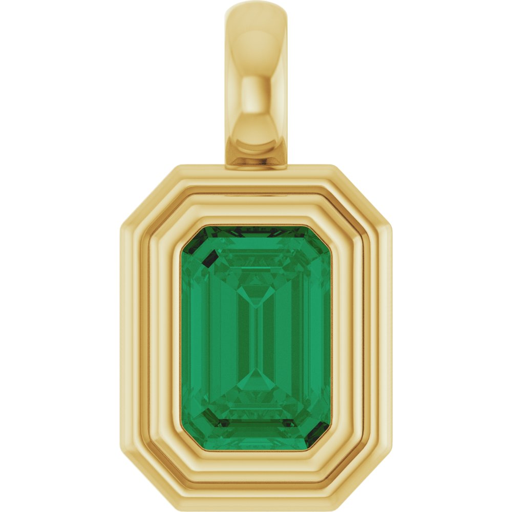 14K Yellow Gold Lab-Grown Emerald Charm/Pendant