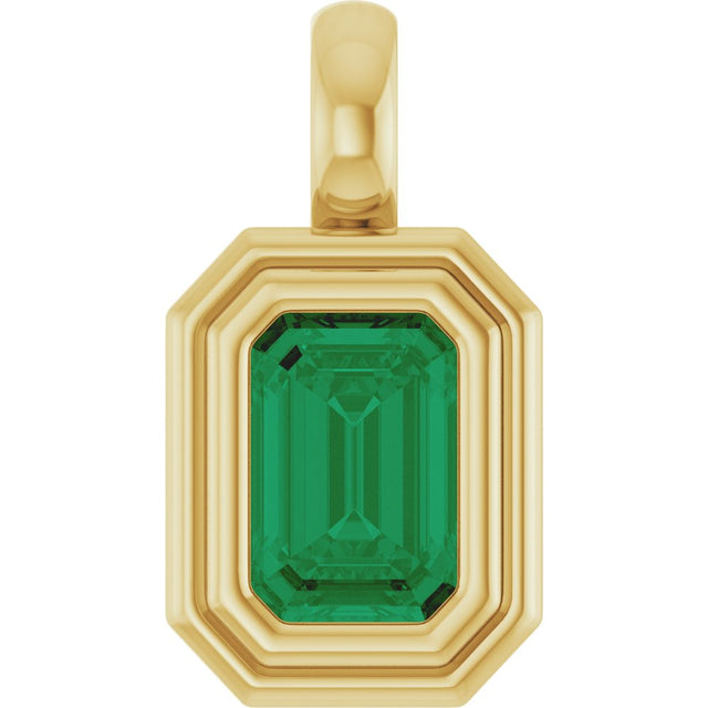 14K Yellow Gold Lab-Grown Emerald Charm/Pendant