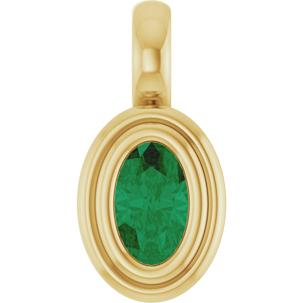 14K Yellow Gold Lab-Grown Emerald Charm/Pendant