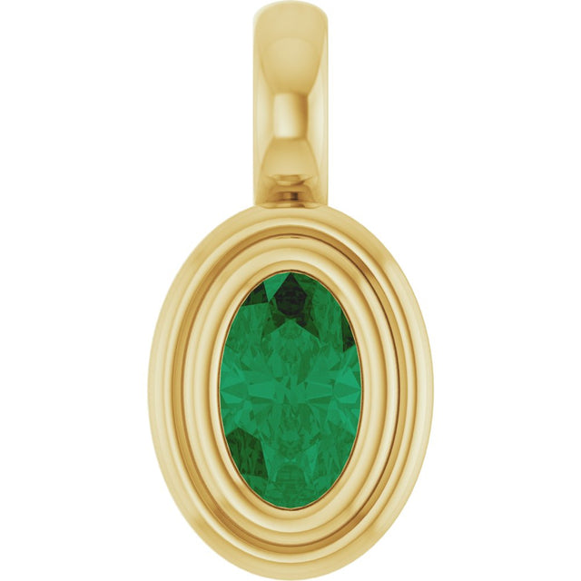 14K Yellow Gold Lab-Grown Emerald Charm/Pendant