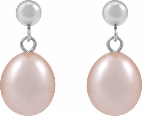 14K White Cultured Pink Freshwater Pearl Earrings