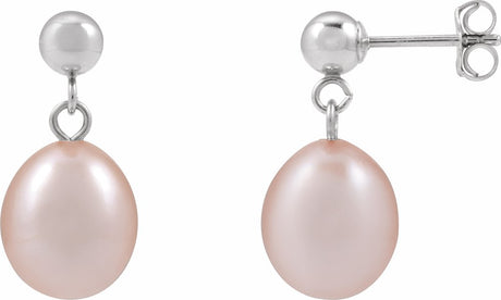 14K White Cultured Pink Freshwater Pearl Earrings