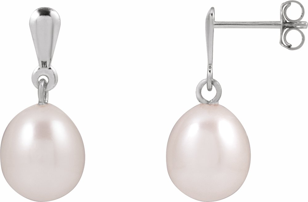 14K White Gold Cultured White Freshwater Pearl Earrings