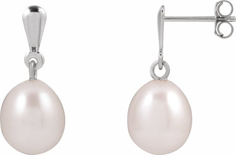 14K White Gold Cultured White Freshwater Pearl Earrings
