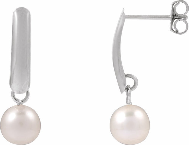 14K White Gold Cultured White Freshwater Pearl Earrings