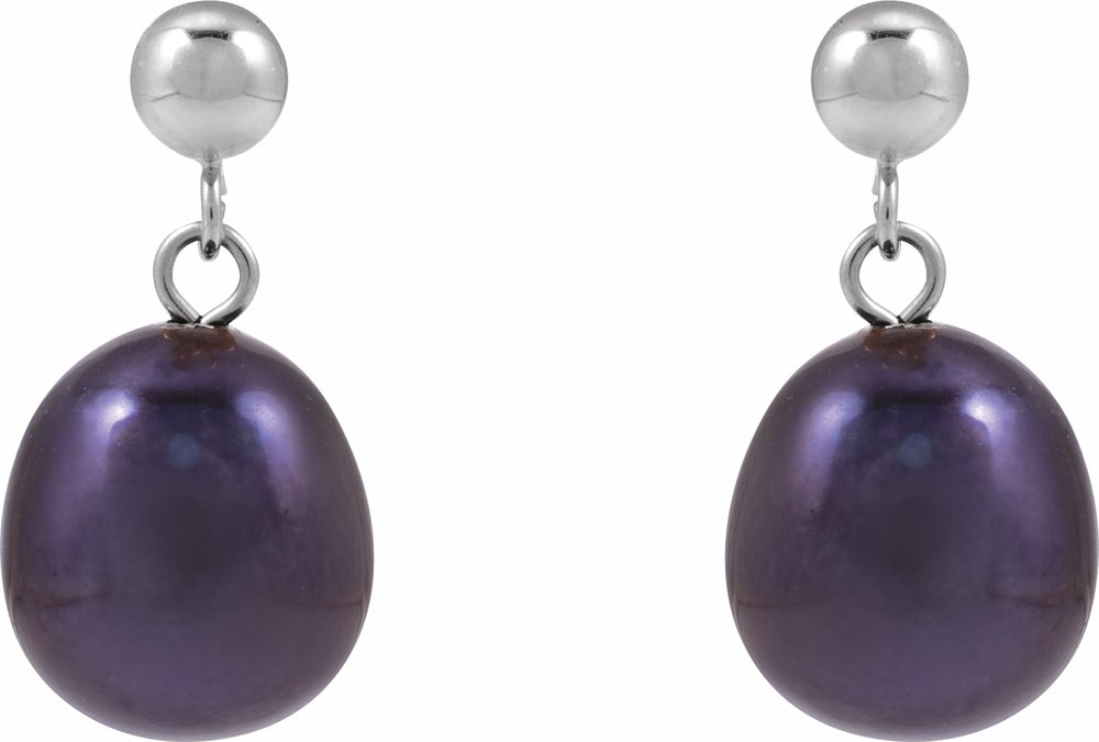 14K White Cultured Black Freshwater Pearl Earrings