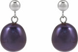 14K White Cultured Black Freshwater Pearl Earrings