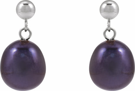 14K White Cultured Black Freshwater Pearl Earrings