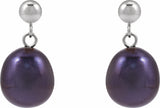 14K White Gold Cultured Black Freshwater Pearl Earrings