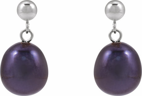 14K White Gold Cultured Black Freshwater Pearl Earrings
