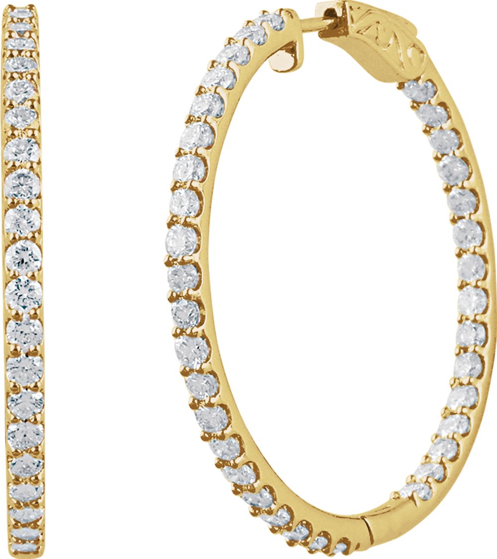 14K Yellow 5 CTW Natural Diamond Inside-Outside 41.5 mm Hinged Hoop Earrings