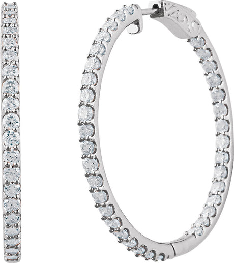 Sterling Silver Imitation White Cubic Zirconia Inside-Outside 41.5 mm Hinged Hoop Earrings