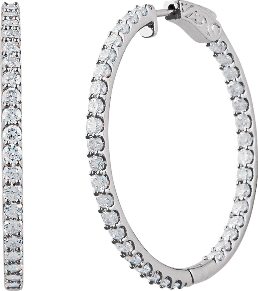 Sterling Silver Imitation White Cubic Zirconia Inside-Outside 41.5 mm Hinged Hoop Earrings