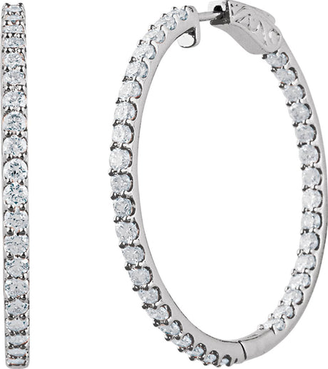 14K White 5 CTW Lab-Grown Diamond Inside-Outside 41.5 mm Hinged Hoop Earrings