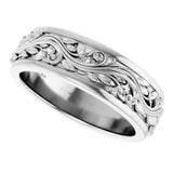 14K White Gold 6 mm Floral Inlay Flat Band Size 8