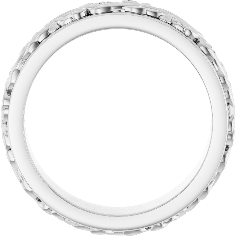 14K White Gold 6 mm Floral Inlay Flat Band Size 8