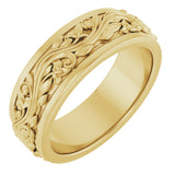 14K Yellow Gold 6 mm Floral Inlay Flat Band Size 7