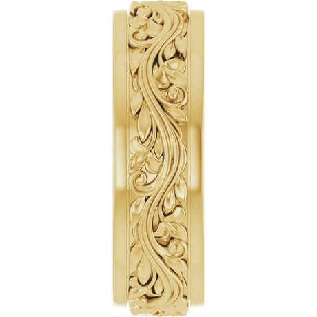 14K Yellow Gold 6 mm Floral Inlay Flat Band Size 7