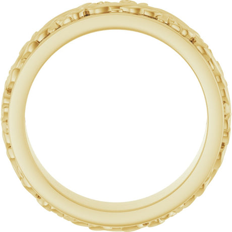 14K Yellow Gold 6 mm Floral Inlay Flat Band Size 7
