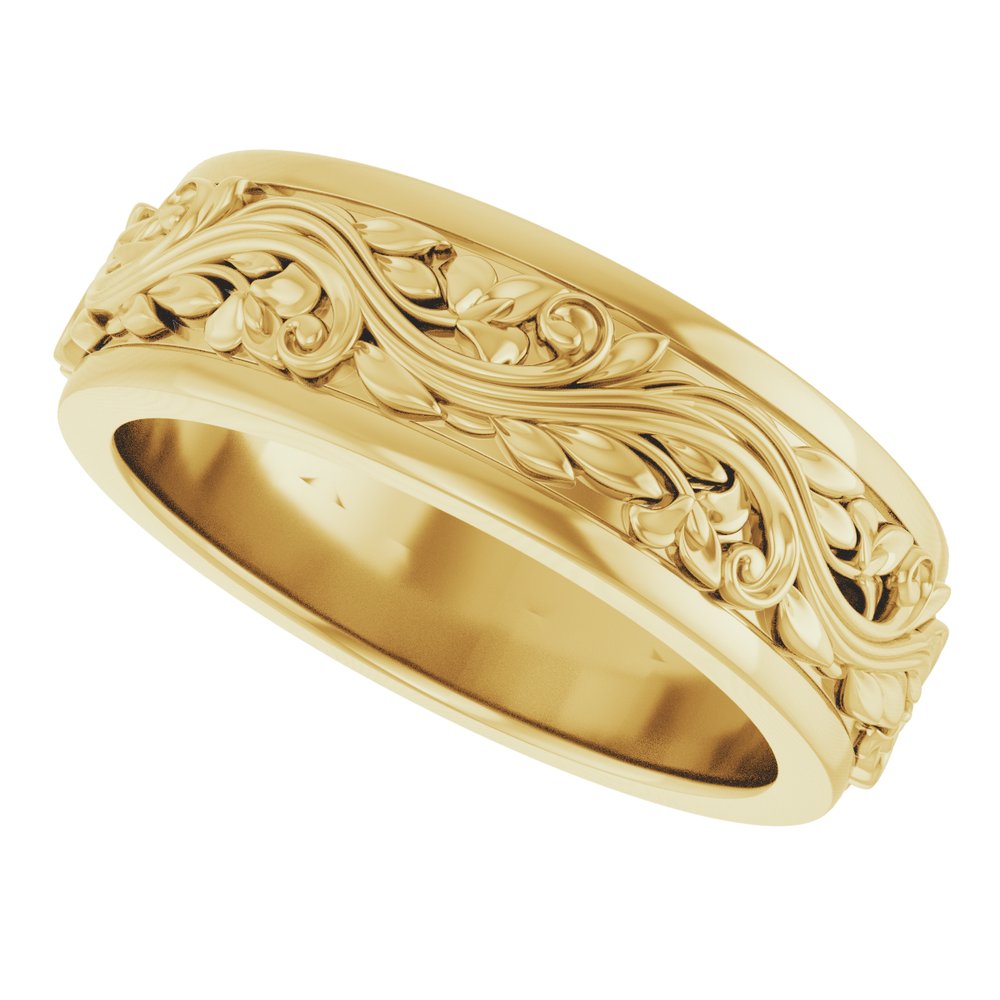 14K Yellow Gold 6 mm Floral Inlay Flat Band Size 7