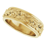 14K Yellow Gold 6 mm Floral Inlay Flat Band Size 7