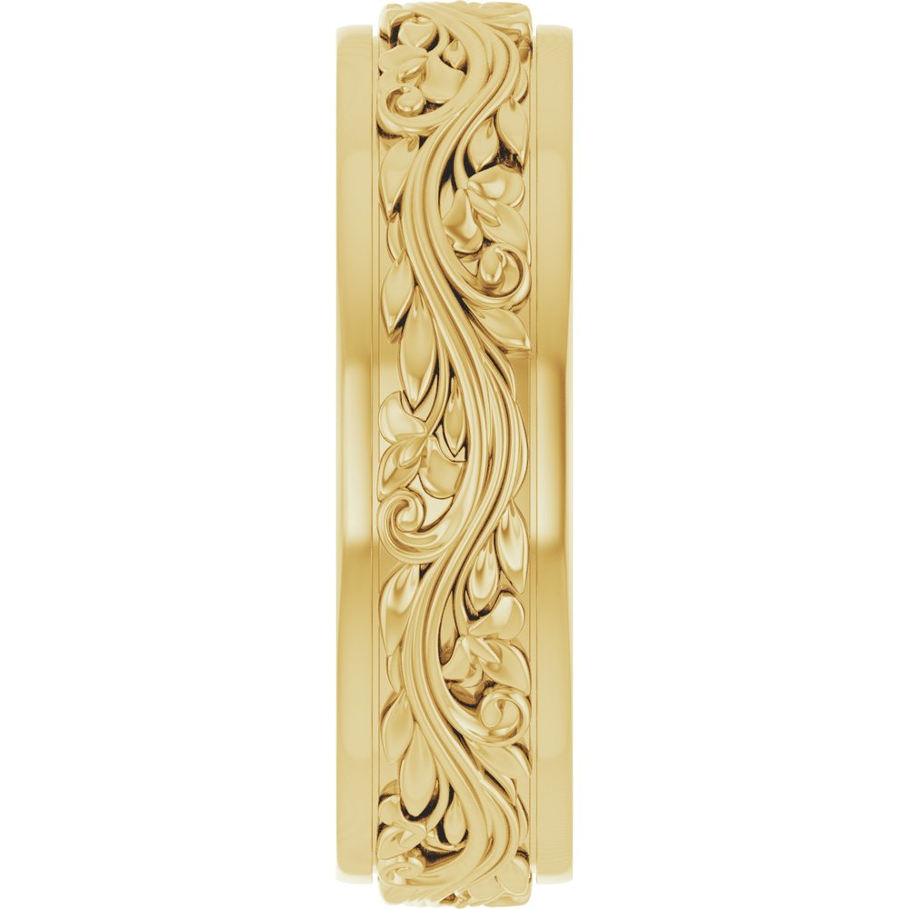 10K Yellow Gold 6 mm Floral Inlay Flat Band Size 10