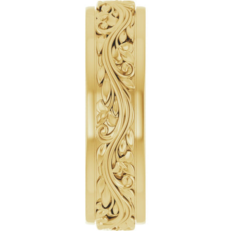 10K Yellow Gold 6 mm Floral Inlay Flat Band Size 10