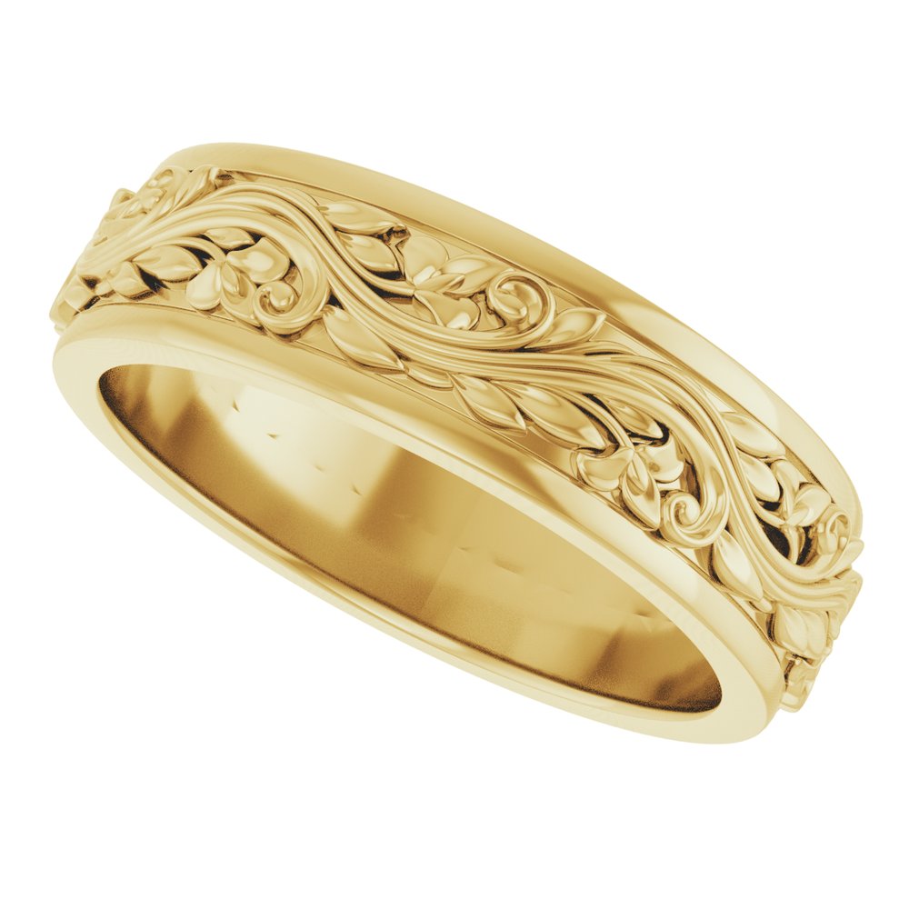 10K Yellow Gold 6 mm Floral Inlay Flat Band Size 10