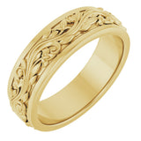 10K Yellow Gold 6 mm Floral Inlay Flat Band Size 10