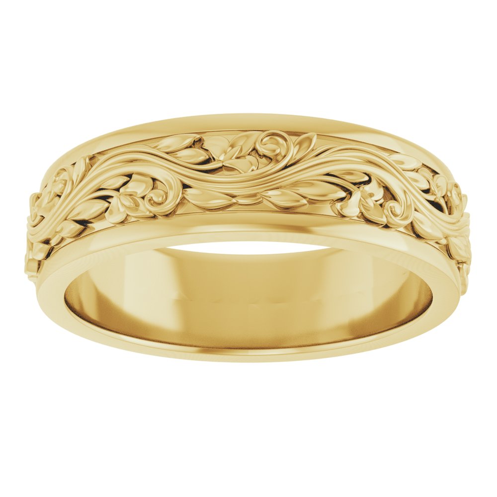 10K Yellow Gold 6 mm Floral Inlay Flat Band Size 10