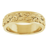 10K Yellow Gold 6 mm Floral Inlay Flat Band Size 10