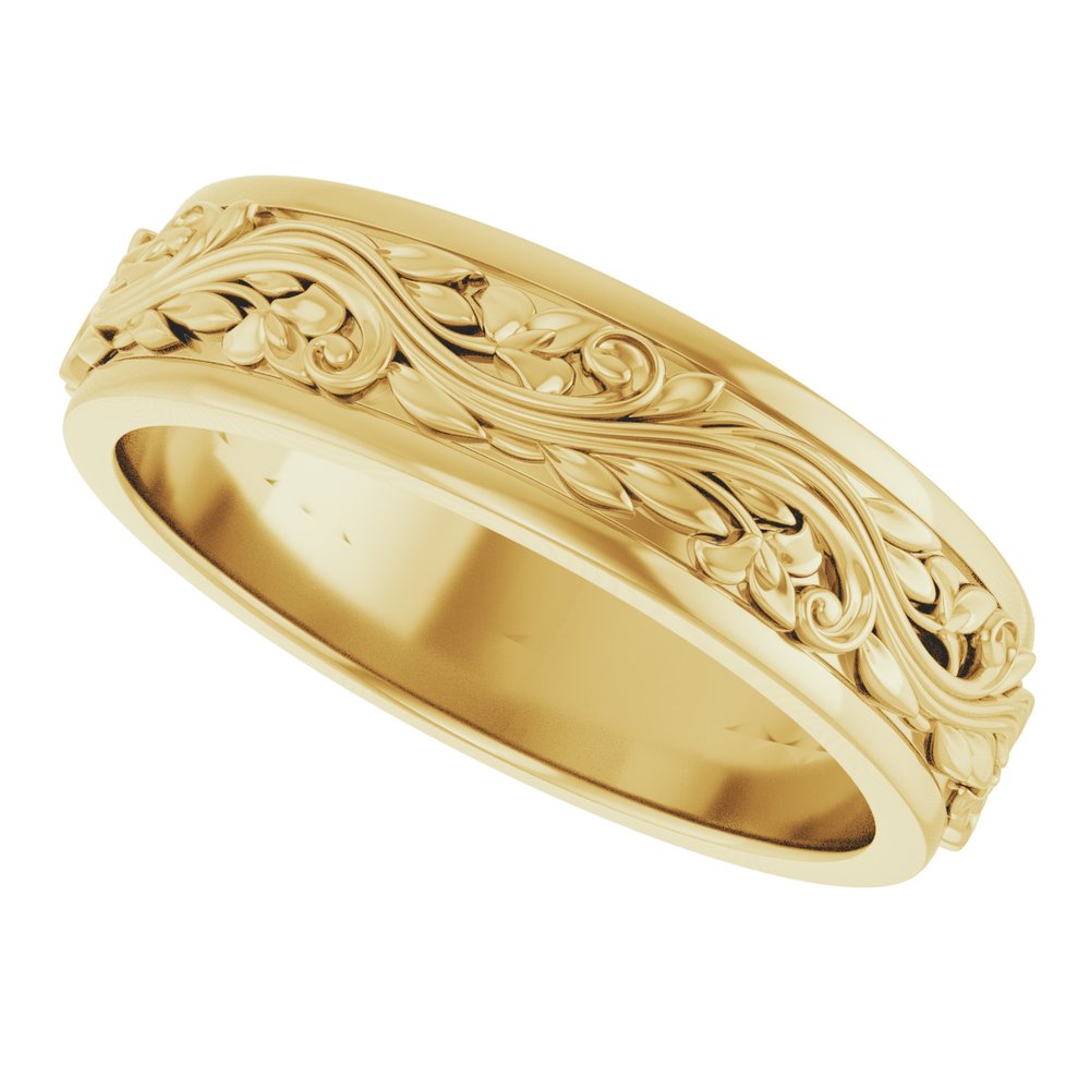 10K Yellow Gold 6 mm Floral Inlay Flat Band Size 12