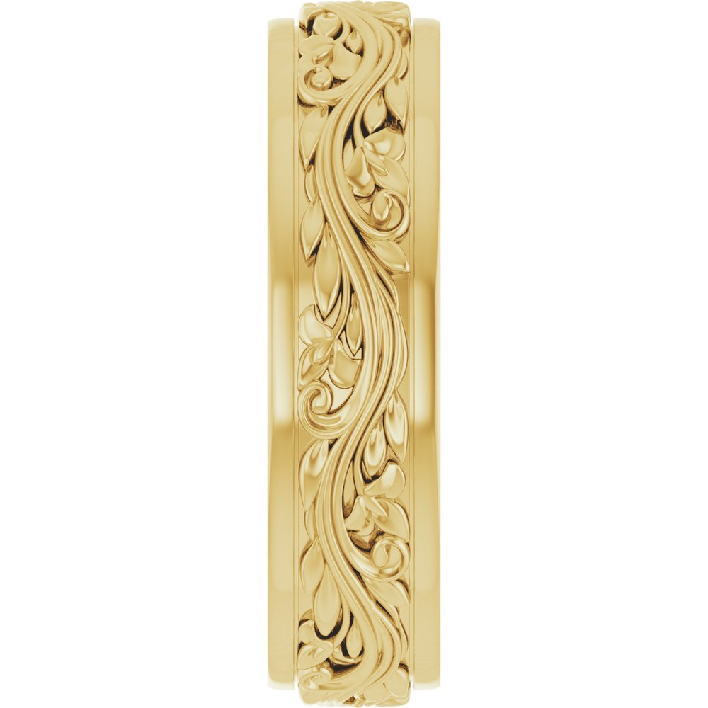 10K Yellow Gold 6 mm Floral Inlay Flat Band Size 12