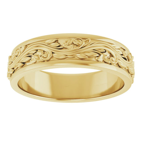 10K Yellow Gold 6 mm Floral Inlay Flat Band Size 12