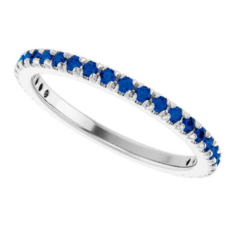 14K White Gold Natural Blue Sapphire French-Set Anniversary Band
