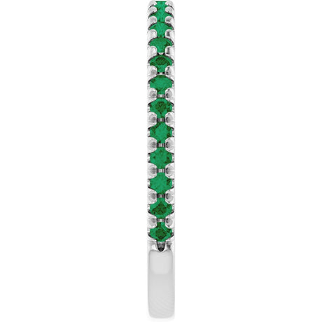 14K White Gold Natural Emerald French-Set Anniversary Band