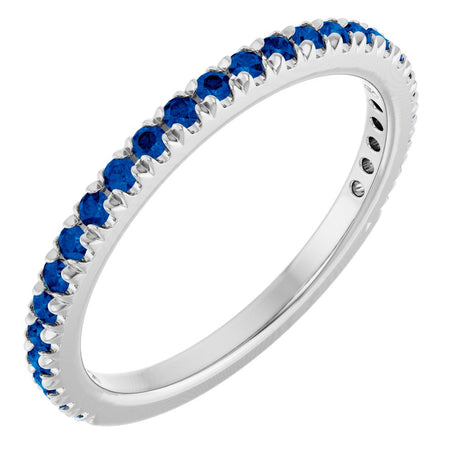 14K White Gold Natural Blue Sapphire French-Set Anniversary Band