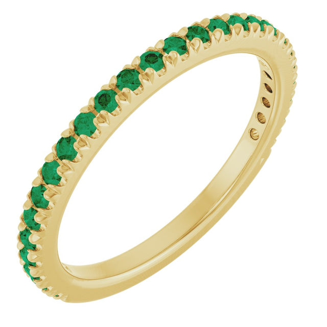 14K Yellow Gold Lab-Grown Emerald French-Set Anniversary Band