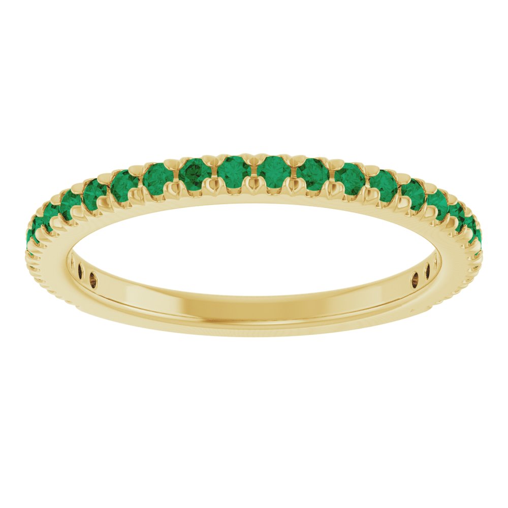 14K Yellow Gold Lab-Grown Emerald French-Set Anniversary Band