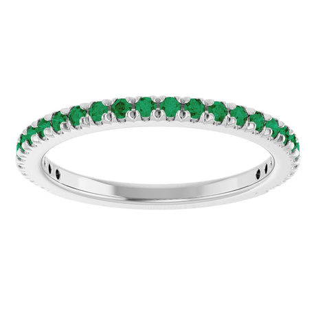 14K White Gold Lab-Grown Emerald French-Set Anniversary Band