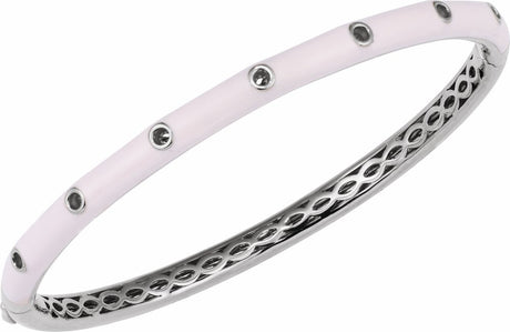 14K White 1.9 mm Round Pink Enamel Bangle 7" Bracelet Mounting