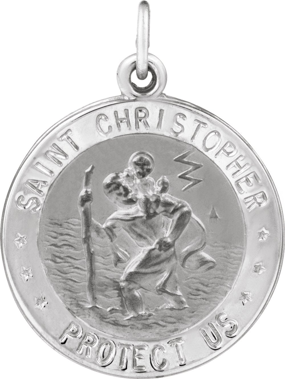 Sterling Silver 18 mm Round St. Christopher Medal U.S. Navy Medal