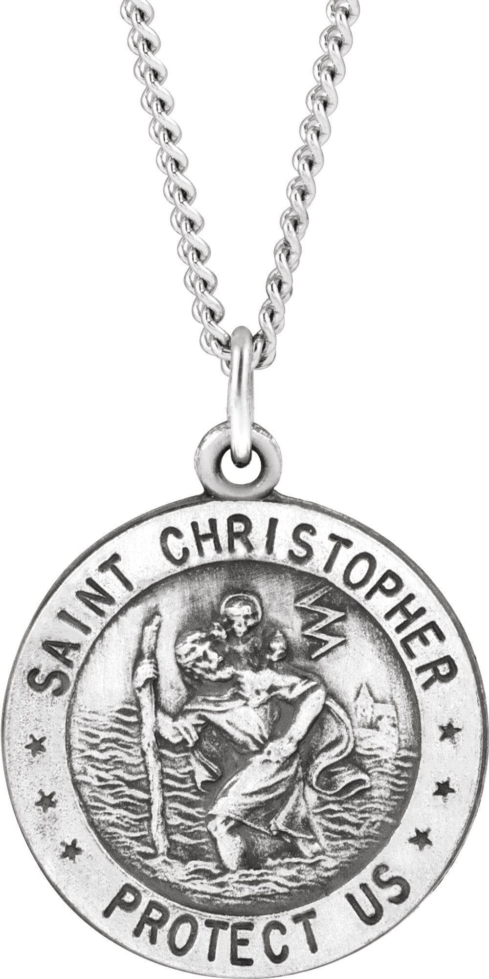 Sterling Silver 18 mm Round St. Christopher Medal U.S. Navy Medal 18" Necklace