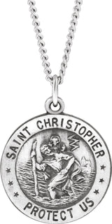 Sterling Silver 18 mm Round St. Christopher Medal U.S. Navy Medal 18" Necklace