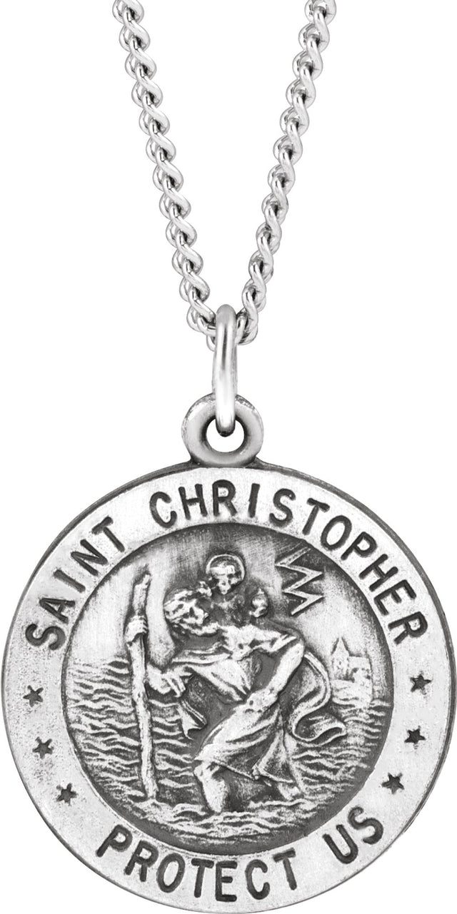 Sterling Silver 18 mm Round St. Christopher Medal U.S. Navy Medal 18" Necklace