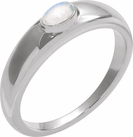 Sterling Silver Natural Rainbow Moonstone Cabochon Dome Ring