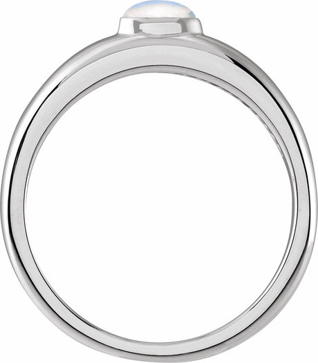 Sterling Silver Natural Rainbow Moonstone Cabochon Dome Ring