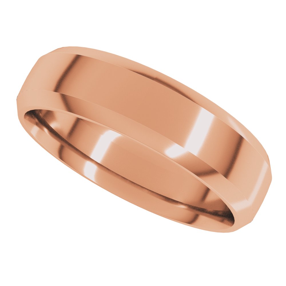 14K Rose Gold 6 mm Beveled-Edge Comfort-Fit Half Round Band Size 7.5